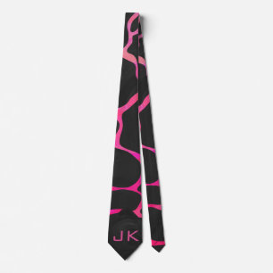 Gravata Impressão preto e rosa girafa
