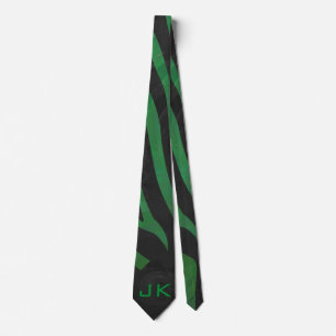 Gravata Impressão preto e verde do monograma da zebra