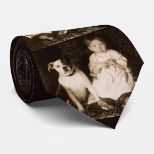 Gravata impressão RPPC de pitbull e bebê circa 1910