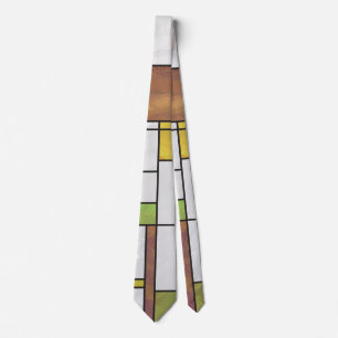 Gravata Impressão Verde Amarelo Mondrian