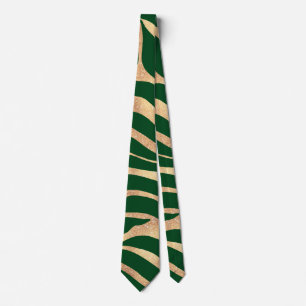 Gravata Impressão verde Elegante Dourada de Zebra
