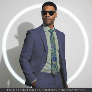 Gravata Impressionist Blue Floral Necktie