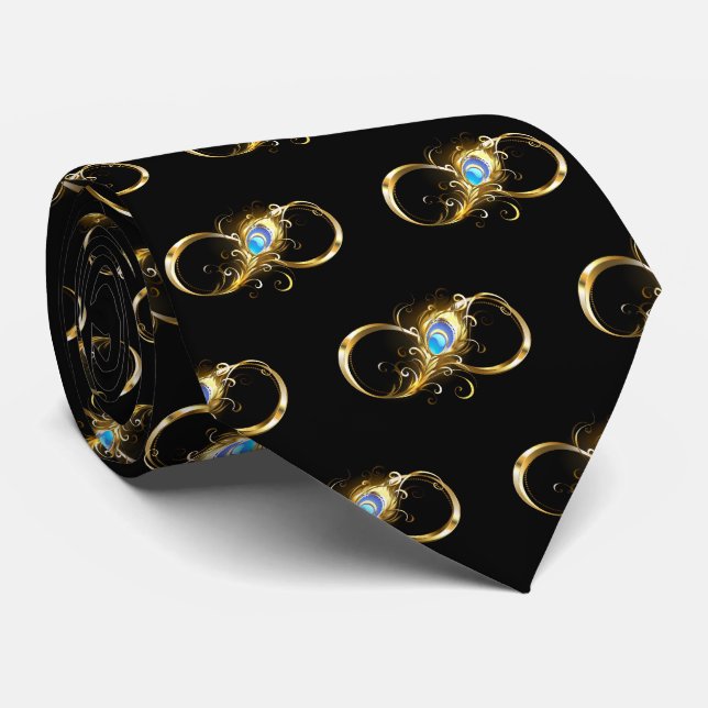 Gravata Infinidade com a pena Pavão de Ouro (Rolled)