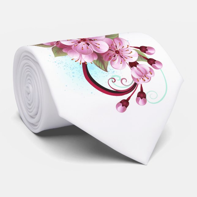 Gravata Infinidade com Flores de Flor Sakura (Rolled)
