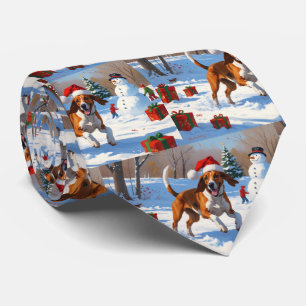 Gravata Inglês Americano Foxhound Natal Festivo Neve