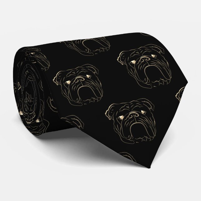 Gravata Inglês Buldogue Negro e Dourado (Rolled)