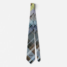 Gravata Iniciais Monogramas Xadrez Cinza Azul Posto Chic C