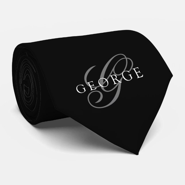 Gravata Inicial de monograma Script Preto (Rolled)