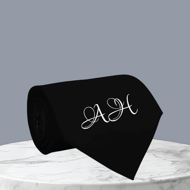 Gravata Inicial Preto Monograma dos Padres Monogramado  (Criador carregado)