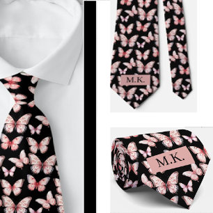 Gravata Iniciales Personalizadas Borboletas Rosa em Gravat