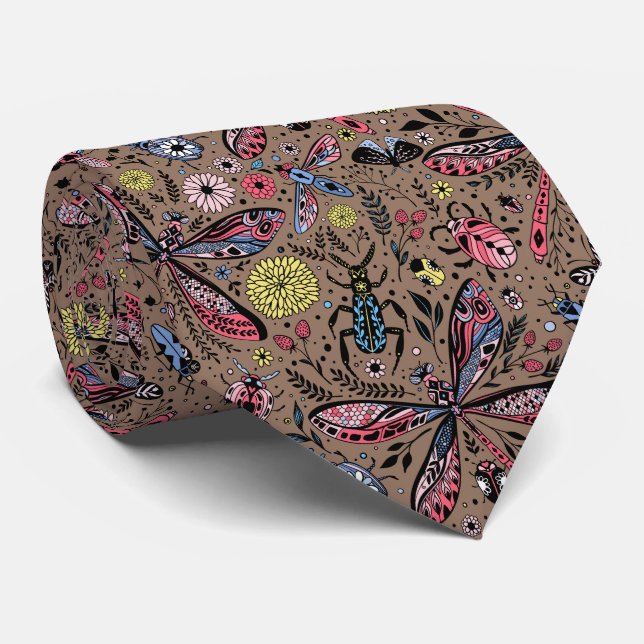 Gravata Insetos de rabisco de mocha (Rolled)