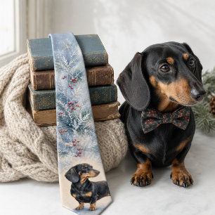 Gravata Inverno Frost Watercolor Dachshund