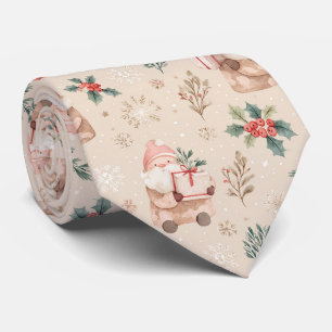 Gravata Inverno Rosa - Papai Noel, Flocos de Neve, Azevinh
