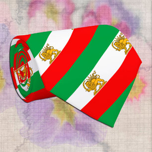 Gravata Irã, bandeira persa com leão, xá do Irã strips