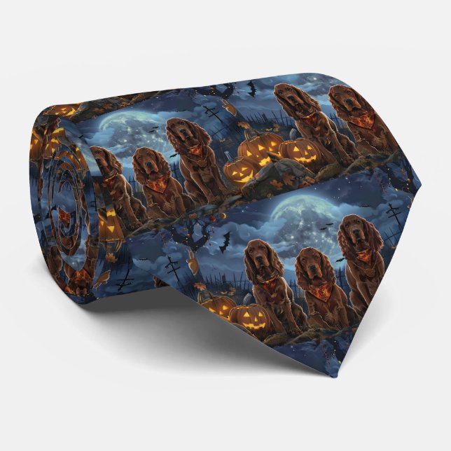 Gravata Irish Red Setter Halloween Assustador (Rolled)