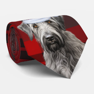 Gravata Irish Wolfhound Cachorro Xadrez Vermelho Natal