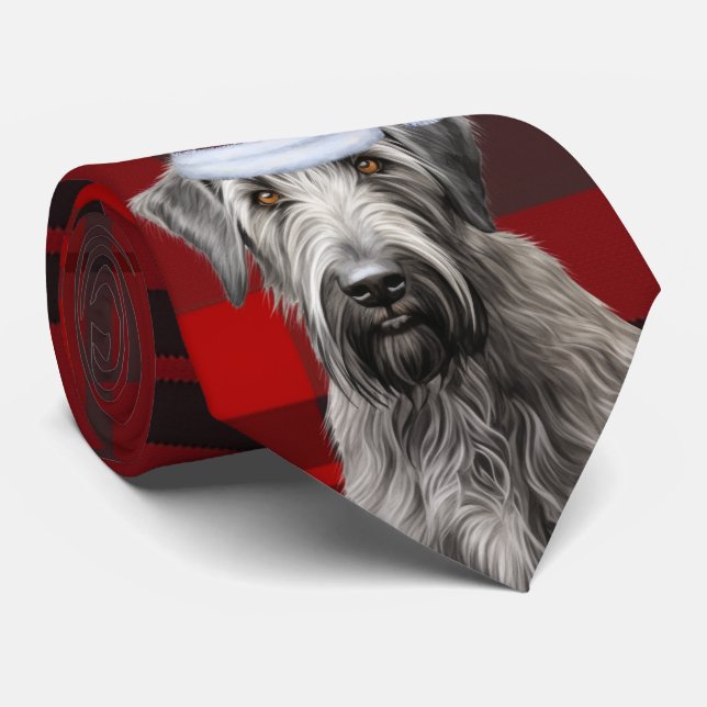 Gravata Irish Wolfhound Cachorro Xadrez Vermelho Natal (Rolled)