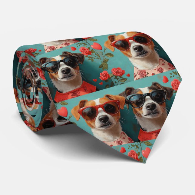 Gravata Jack Russell Com Rosas no Coração Dia dos Namorado (Rolled)