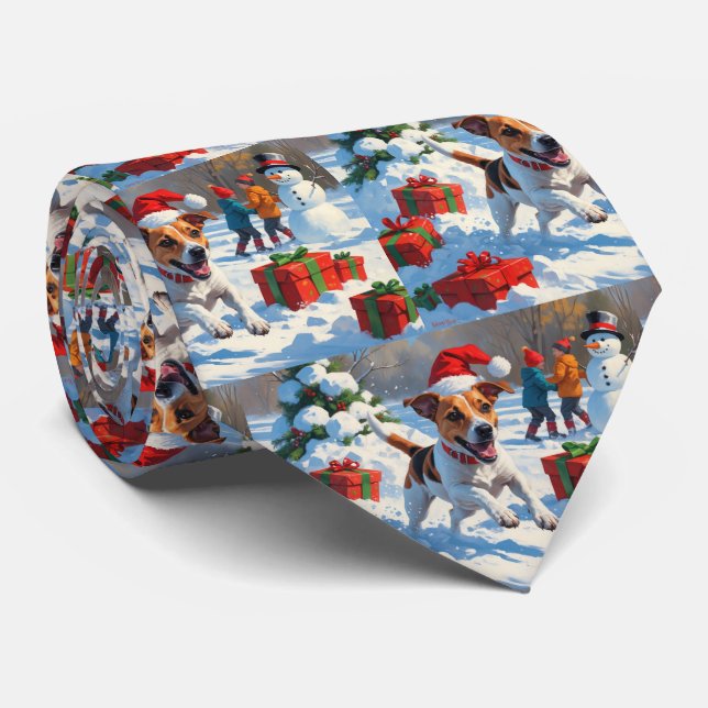 Gravata Jack Russell Correndo na Neve com Chapéu de Natal (Rolled)