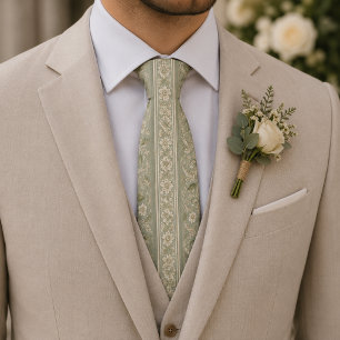 Gravata Jacquard Botânica Vintage Verde Salvia