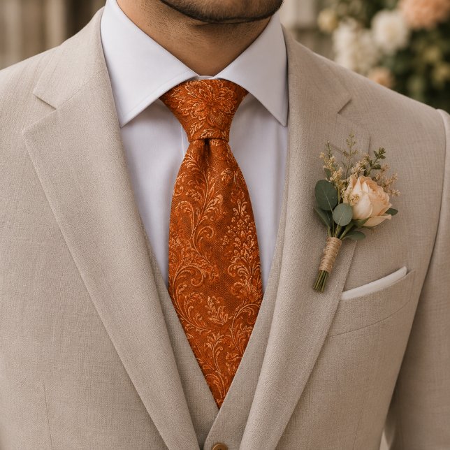 Gravata Jacquard Floral Real Laranja Queimada (Criador carregado)