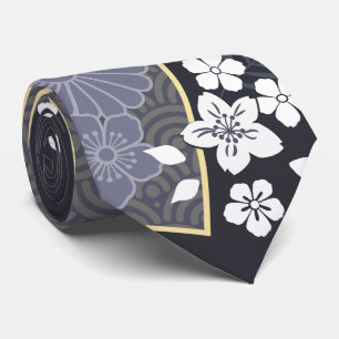 Gravata Japonês Floral Kimono Pattern Denim