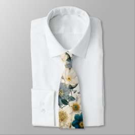 Gravata Jardim de Campo Inglês Azul e Floral Creme