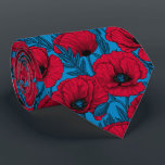 Gravata Jardim de papoila vermelho em azul<br><div class="desc">Padrão vetorial feito de papoilas desenhadas à mão.</div>