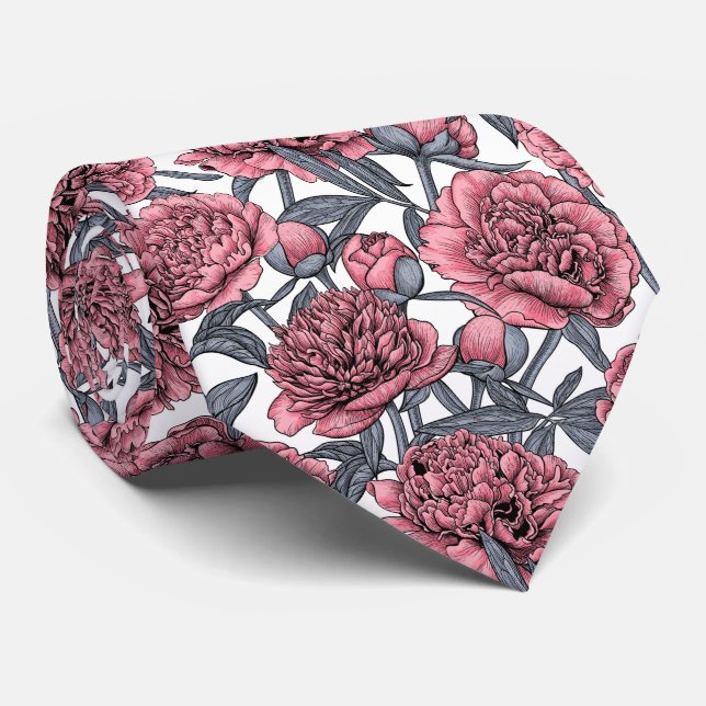 Gravata Jardim de peônias rosa (Rolled)