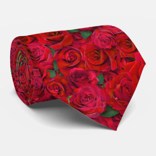 Gravata Jardim de Rosas Vermelhas Padrão Romântico Floral