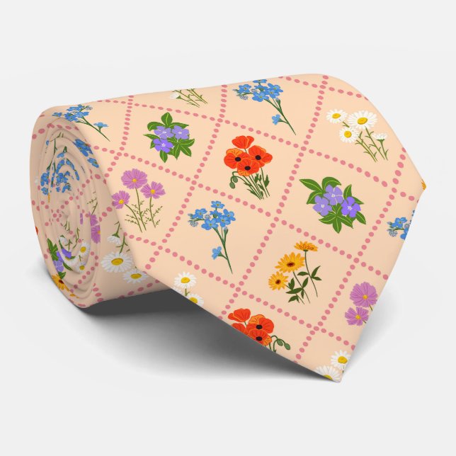 Gravata Jardim Harlequim de Flores Silvestres (Rolled)