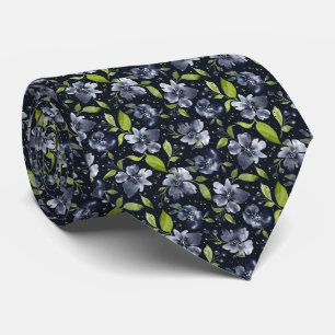 Gravata Jardin Calme-Black,Green&Cinza Watercolor Floral