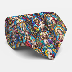 Gravata Jesus Cristo Mary & Joseph Christian StainGlass