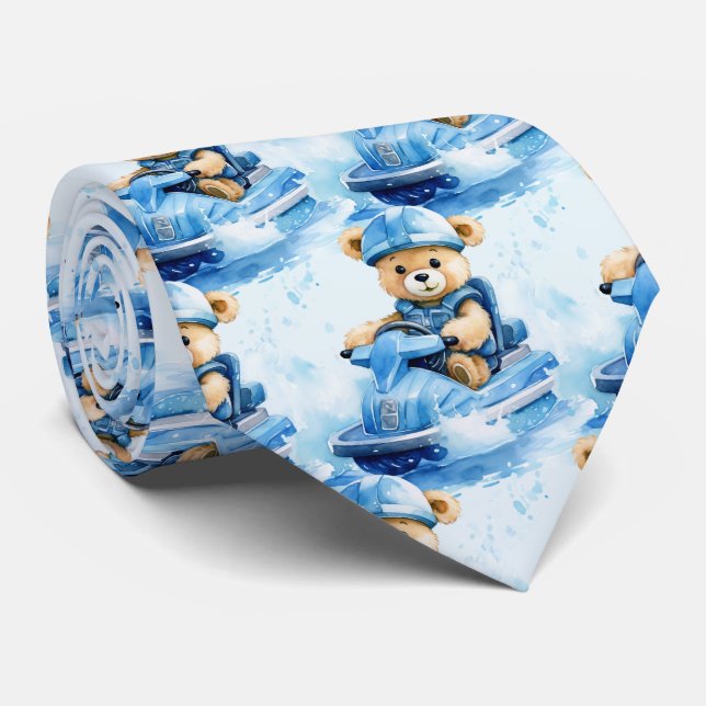 Gravata Jet Ski Blue Teddy Bear Tie (Rolled)