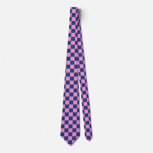 Gravata Jockey Silks Checkerboard Francês Blue Pink Derby (Frente)