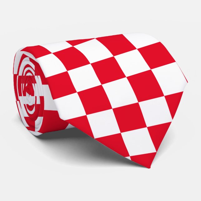 Gravata Jockey Silks Checkerboard Red and White Derby (Rolled)