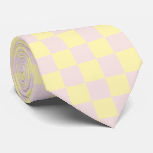 Gravata Jockey Silks Checkerboard Yellow and Pink Derby (Rolled)