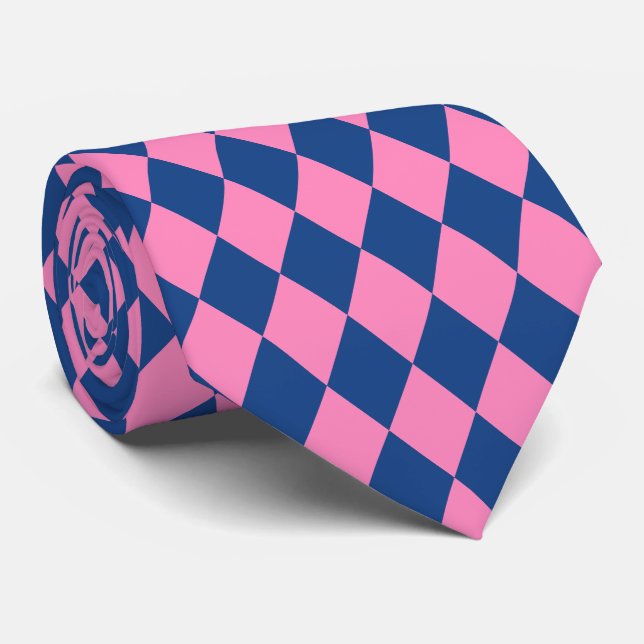 Gravata Jockey Silks Diamond French Blue e Pink Neck (Rolled)