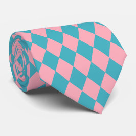 Gravata Jockey Silks Diamond Pink e Blue Green Neck