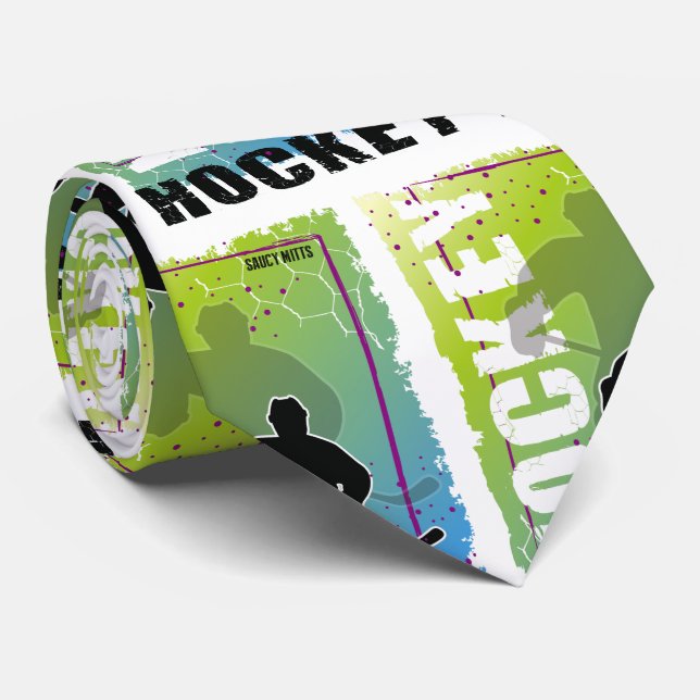 Gravata Jogador de Hóquei em abstrato, Azul e Verde (Rolled)