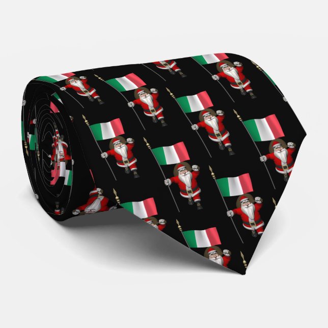 Gravata Jolly Santa Claus Com Bandeira Da Itália (Rolled)