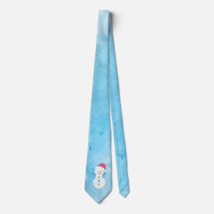 Gravata Jolly Snowman com Papais noeis Boné em Azul Textu