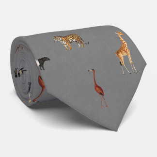 Gravata Jungle Safari Animals Pattern Dark Grey Neck Tie