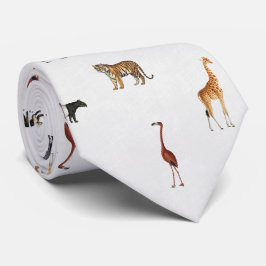 Gravata Jungle Safari Animals Pattern Stone White Neck Tie