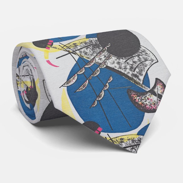 Gravata Kandinsky Pequenos Mundos – Composição Azul  (Rolled)
