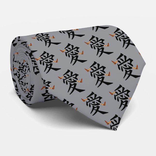 Gravata Kanji Para Amor Com Duas Borboletas (Rolled)