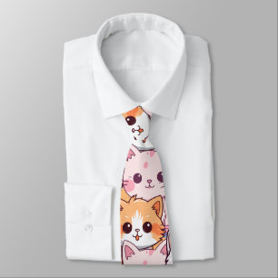 Gravata Kawaii Cat feline Kitten rosto rabisco impressão