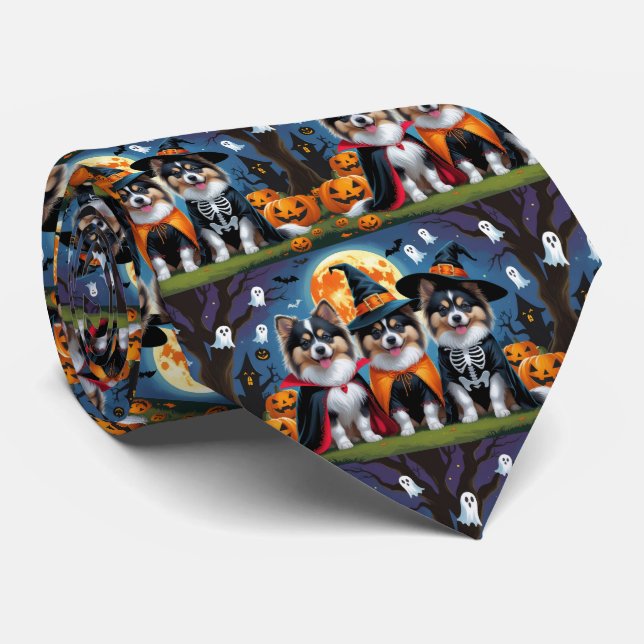 Gravata Keeshond Dogs Pumpkin Halloween Engraçado (Rolled)