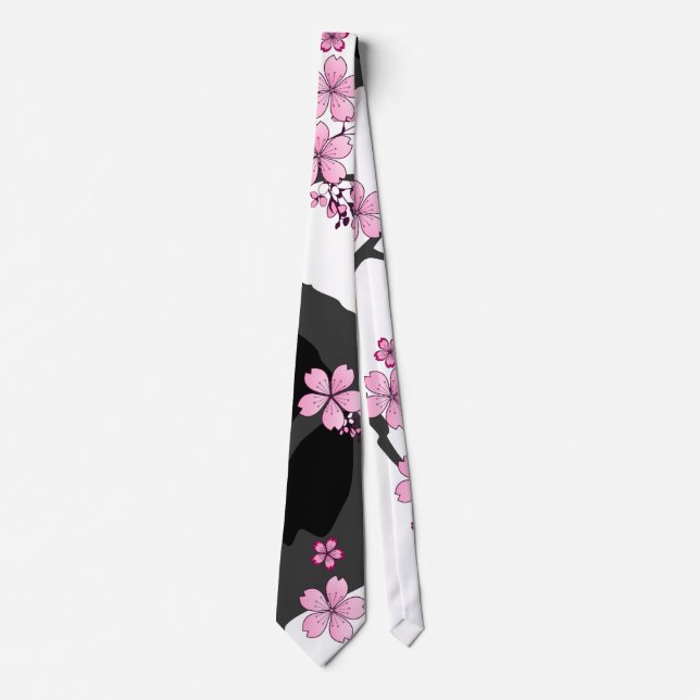 Gravata Kimono Black e White Pink Sakura (Frente)