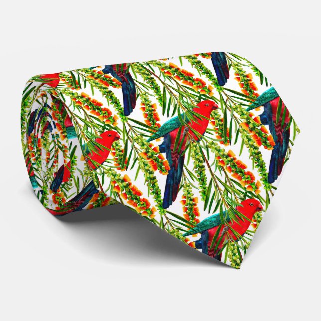 Gravata King Parrot Tropical Blooms Neck (Rolled)